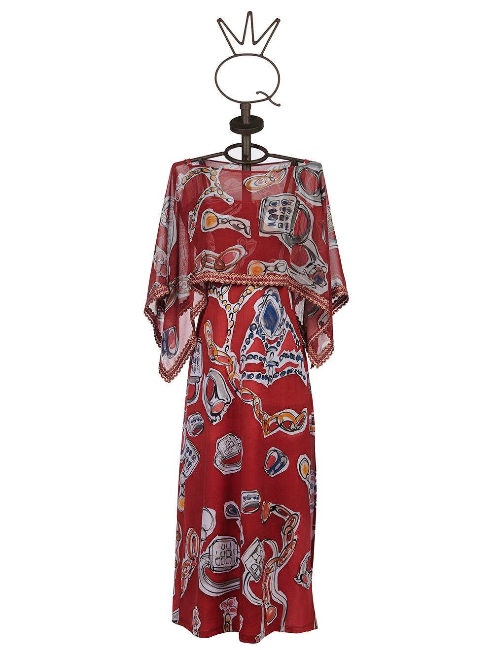 Save The Queen Vestito lungo con stampa “anelli” e poncho in chiffon