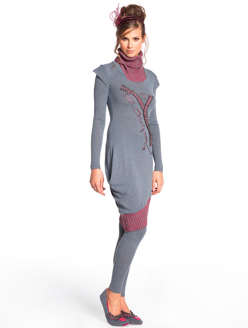 Save The Queen Vestito Lungo Grigio Con Ricamo + Leggins