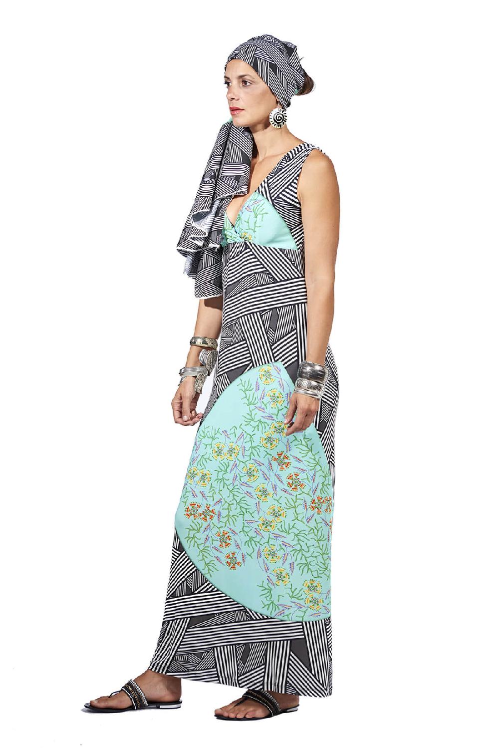 Save The Queen Vestito Lungo In Jersey Con Stampa Dedicata All’Africa