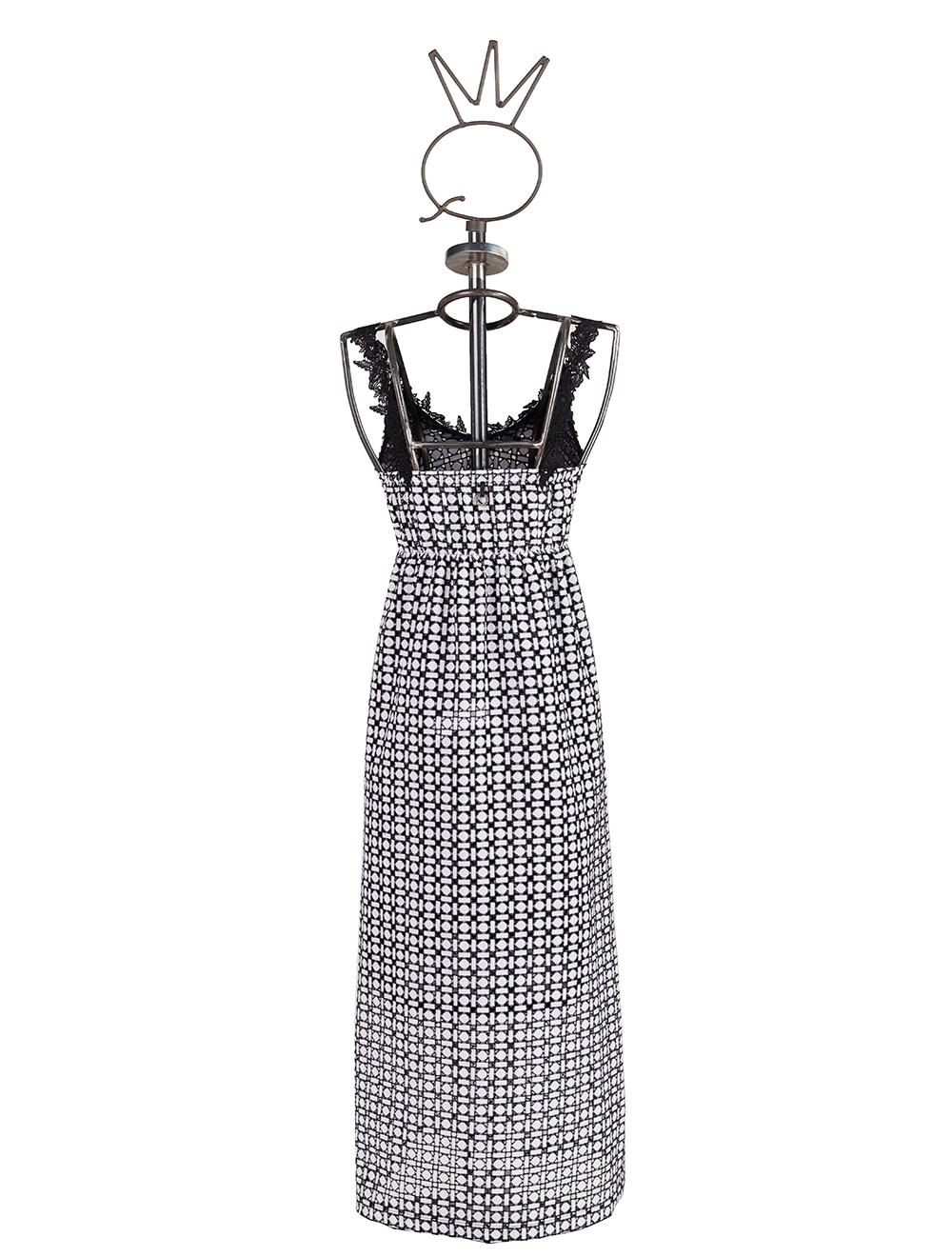 Save The Queen Vestito Lungo In Sangallo Di Cotone Bianco E Nero