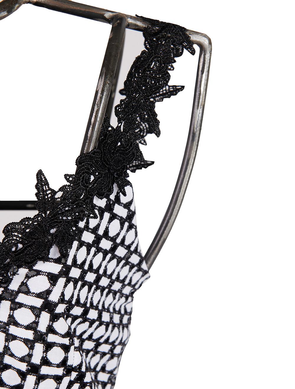 Save The Queen Vestito Lungo In Sangallo Di Cotone Bianco E Nero