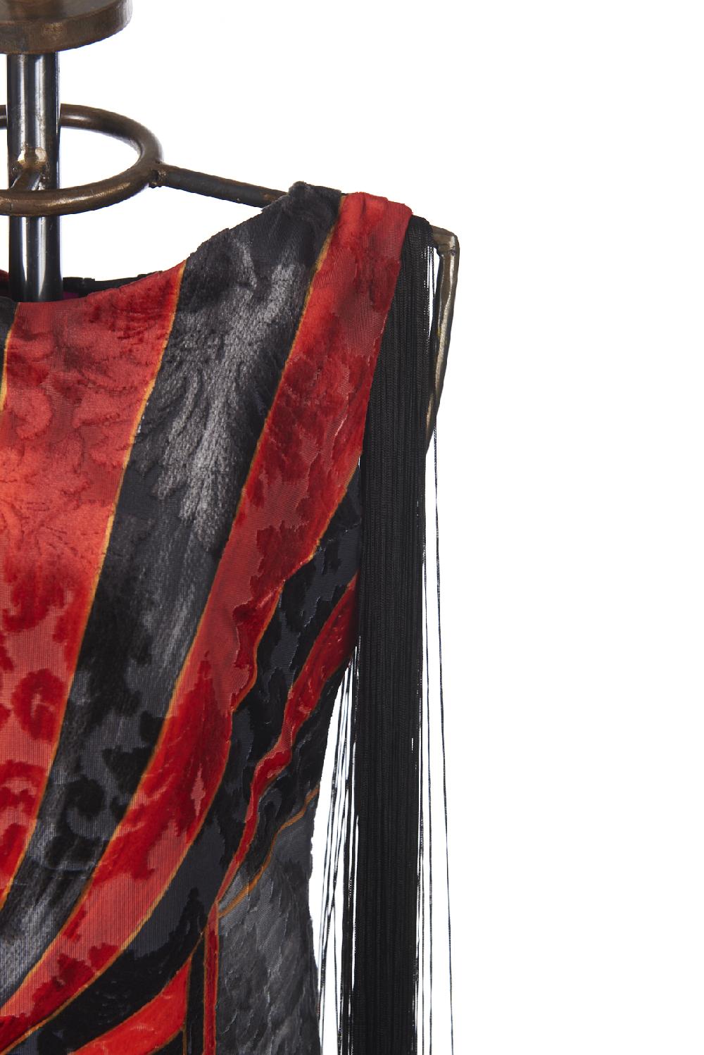 Save The Queen Vestito Lungo In Tessuto Devorè Con Stampa Dedicata Al Circo