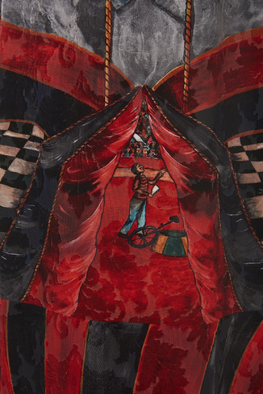 Save The Queen Vestito Lungo In Tessuto Devorè Con Stampa Dedicata Al Circo