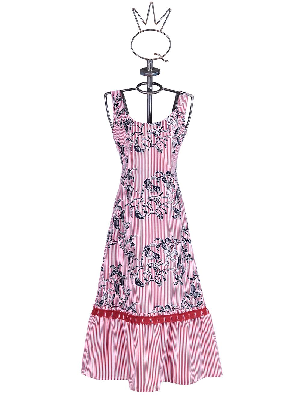 Save The Queen Vestito Lungo In Tessuto Di Cotone A Righe Ricamato