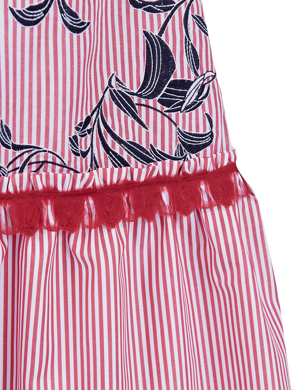 Save The Queen Vestito Lungo In Tessuto Di Cotone A Righe Ricamato