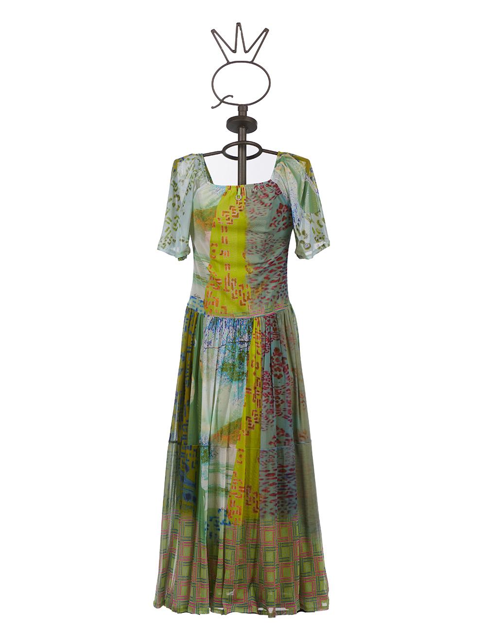 Save The Queen Vestito Lungo In Tulle Con Stampa Astratta