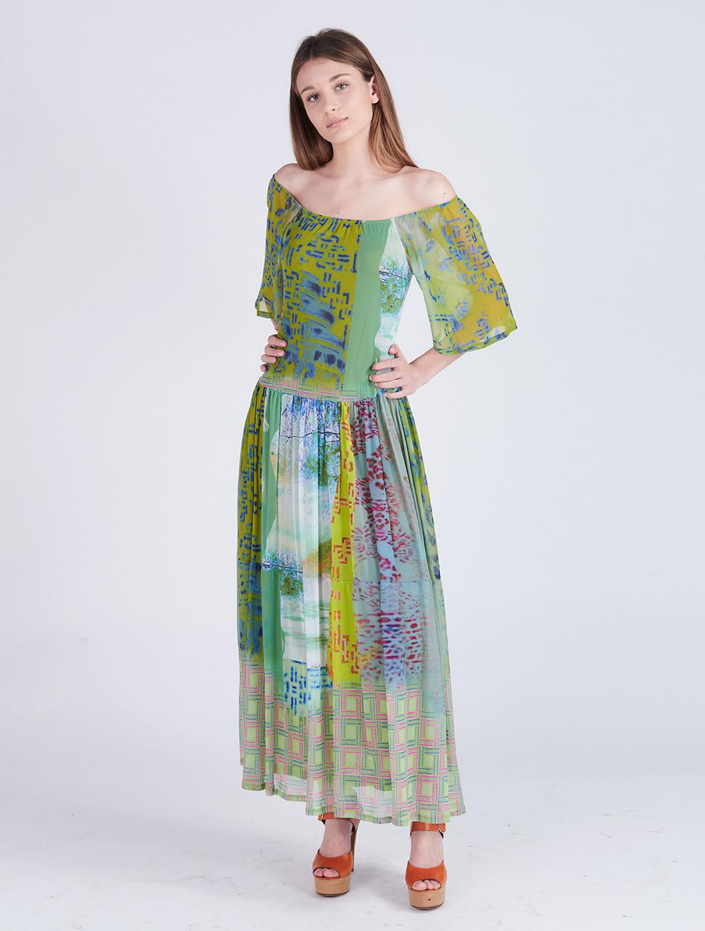 Save The Queen Vestito Lungo In Tulle Con Stampa Astratta