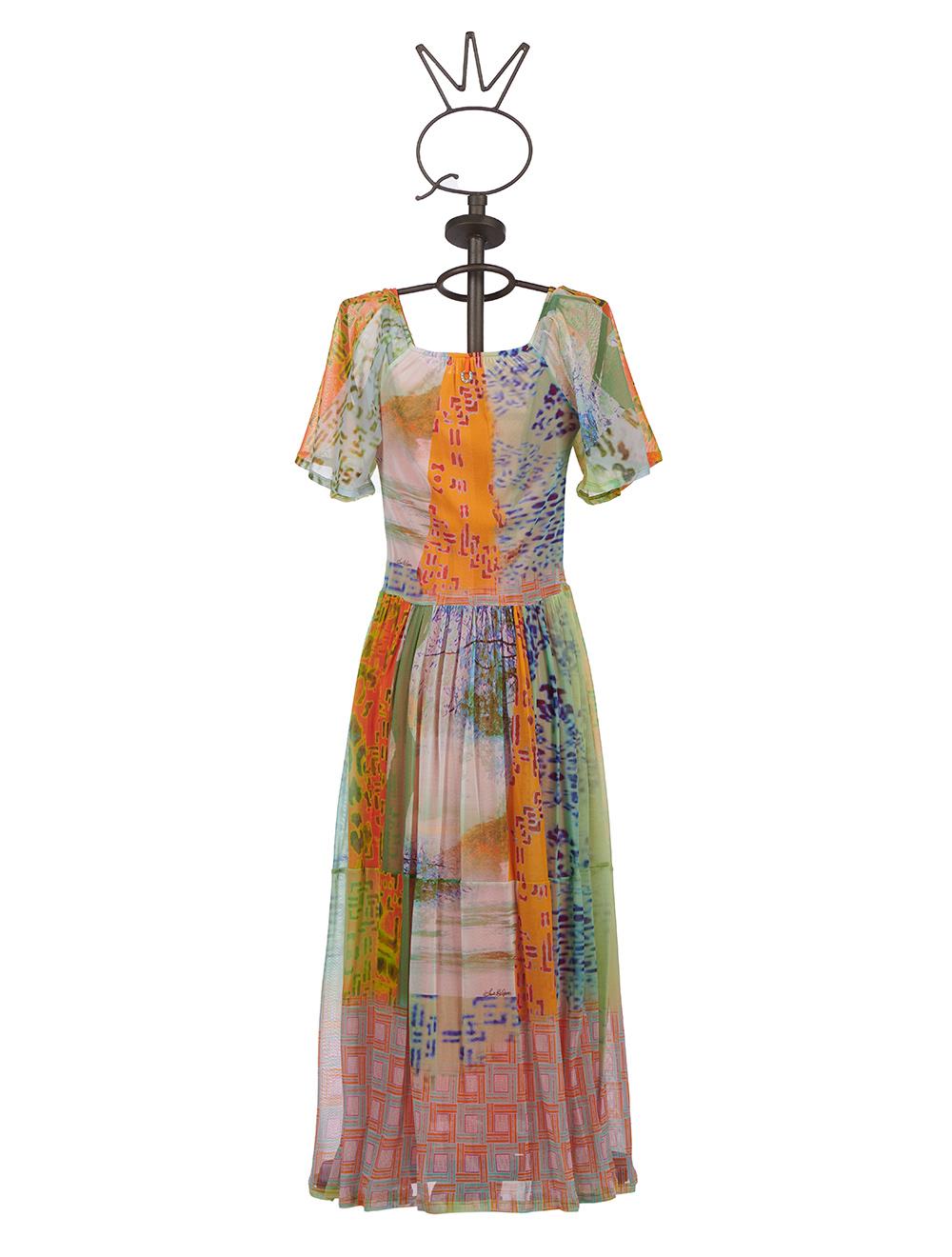 Save The Queen Vestito Lungo In Tulle Con Stampa Astratta