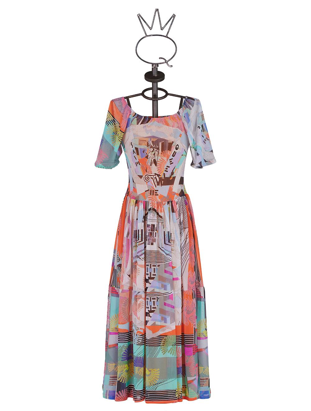 Save The Queen Vestito Lungo In Tulle Con Stampa Dedicata Alla Grecia