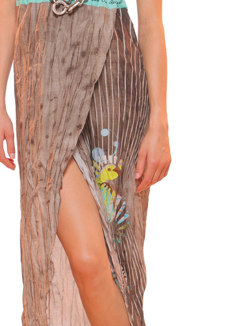 Save The Queen Vestito Lungo Marrone In Cotone Con Stampa