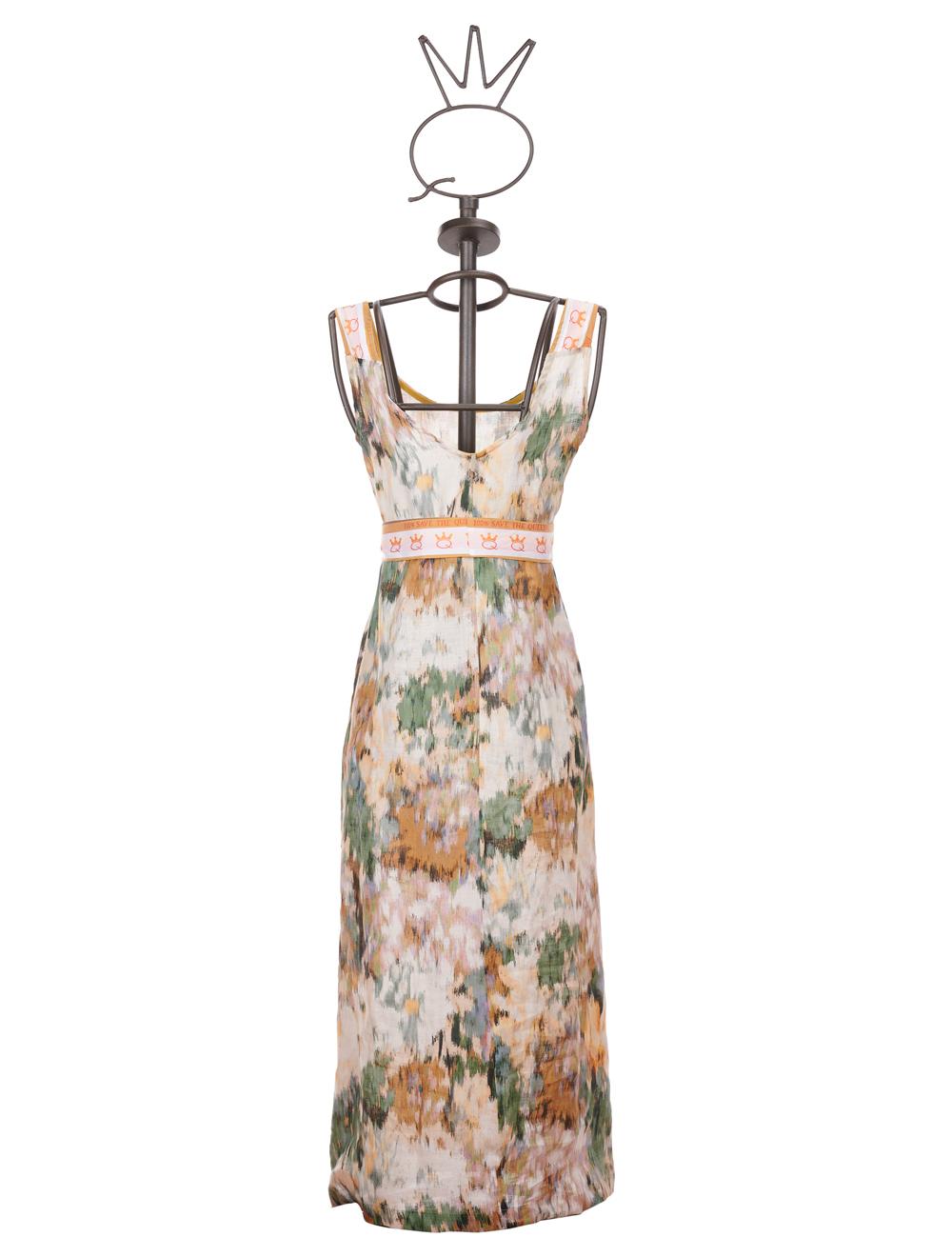 Save The Queen Vestito Lungo Senza Maniche In Lino Stampato