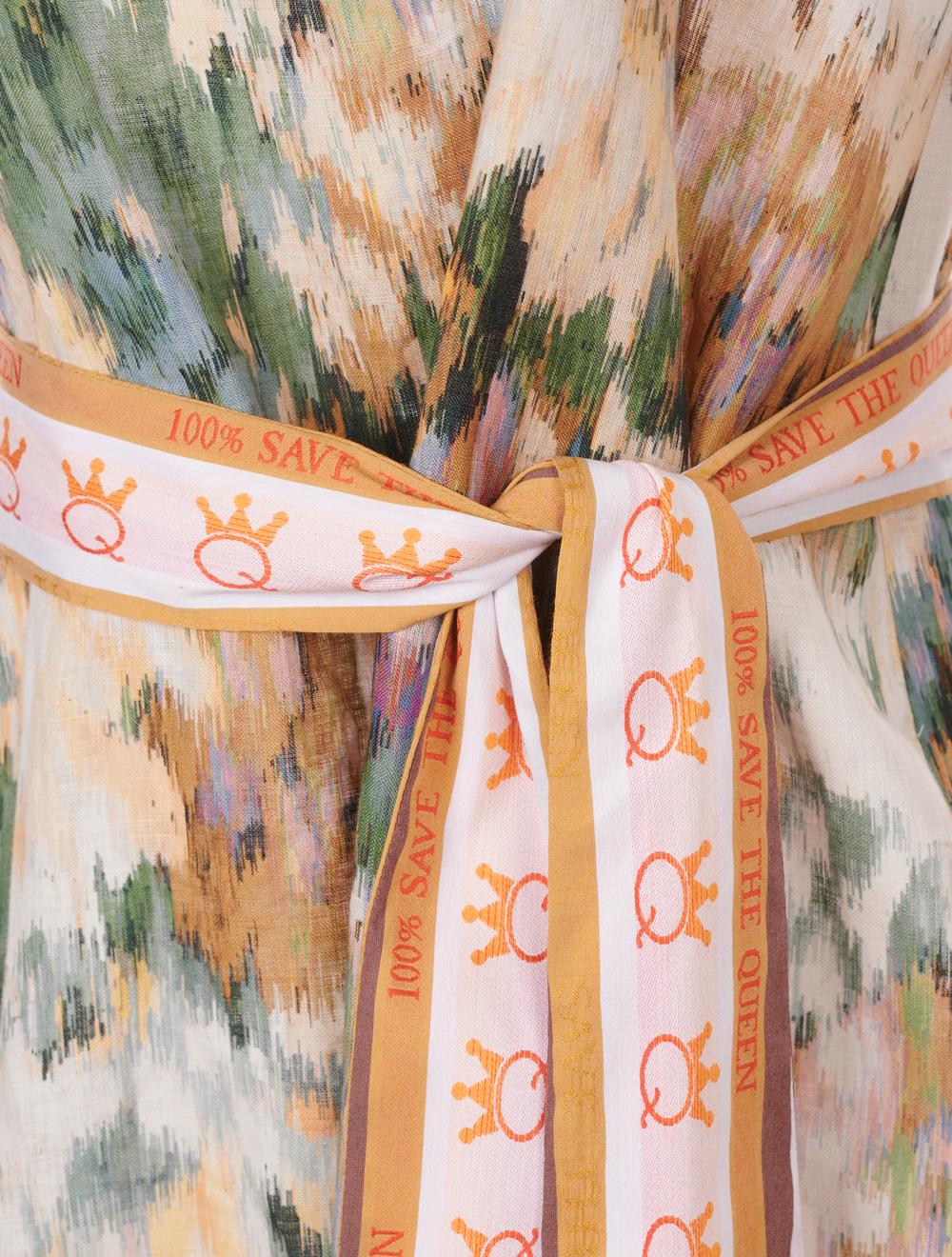 Save The Queen Vestito Lungo Senza Maniche In Lino Stampato