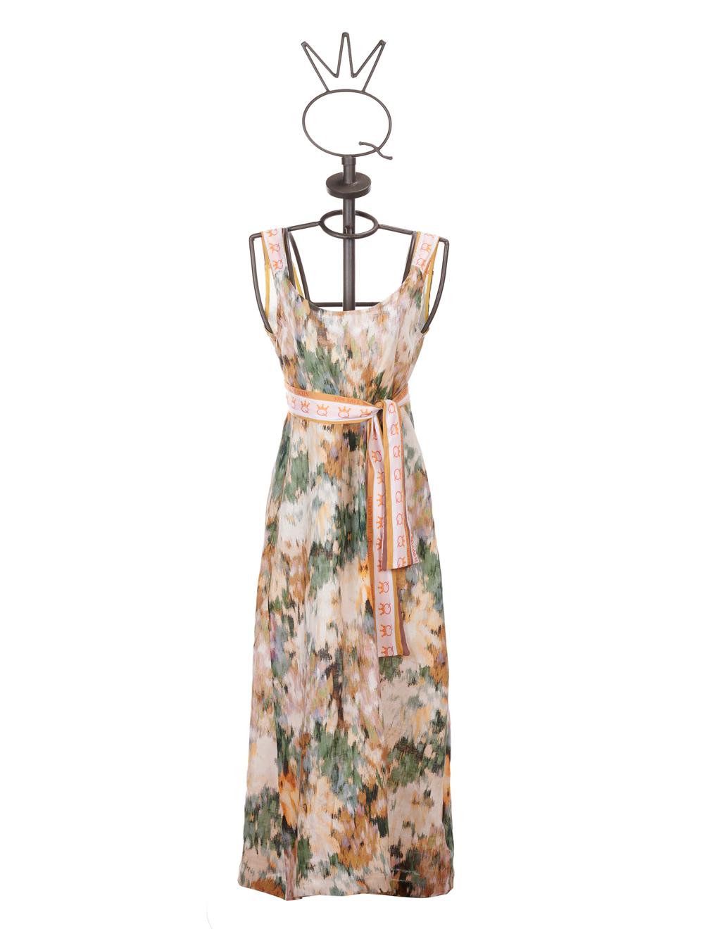 Save The Queen Vestito Lungo Senza Maniche In Lino Stampato