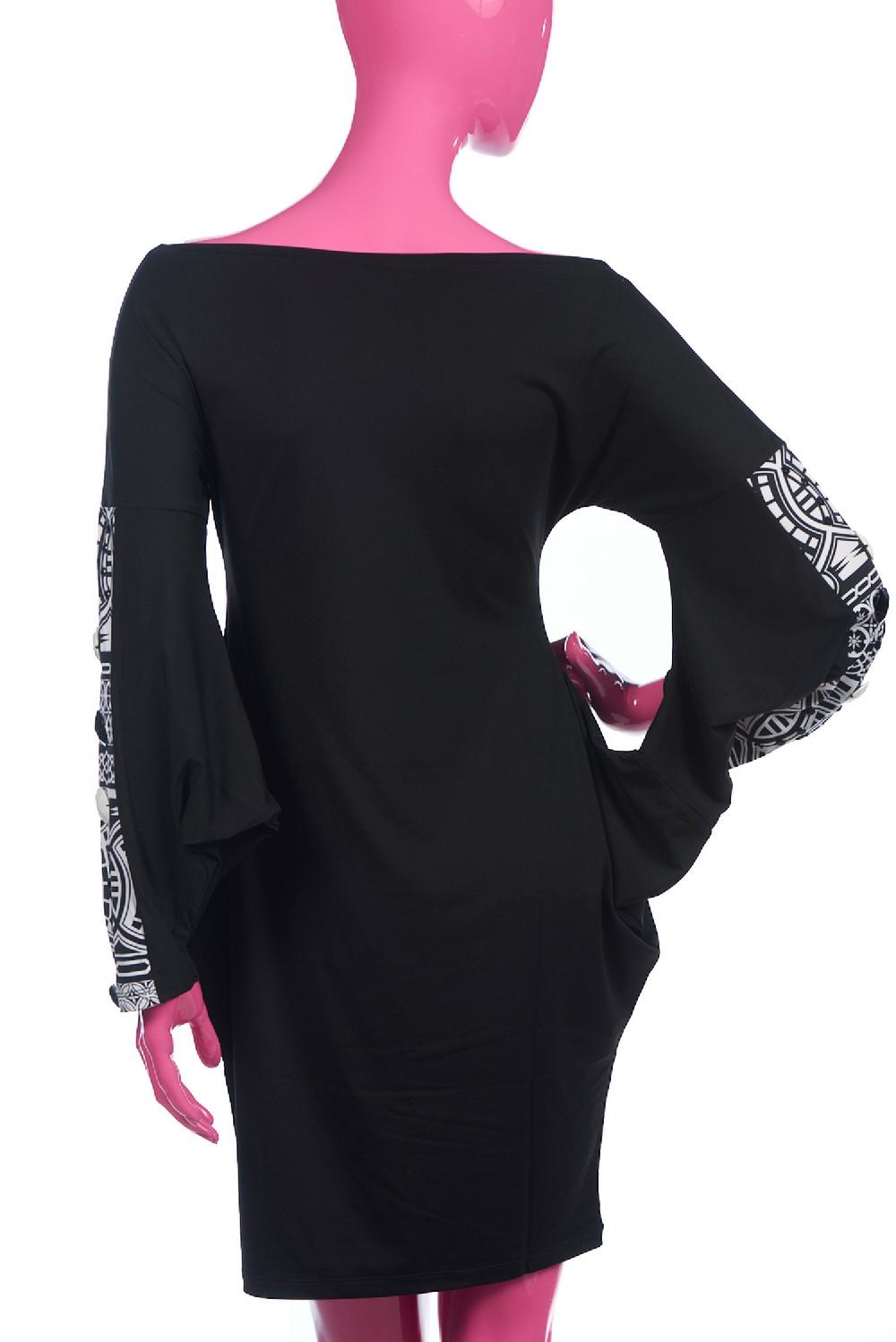 Save The Queen Vestito Nero Con Dettaglio Di Stampa E Pietre Applicate