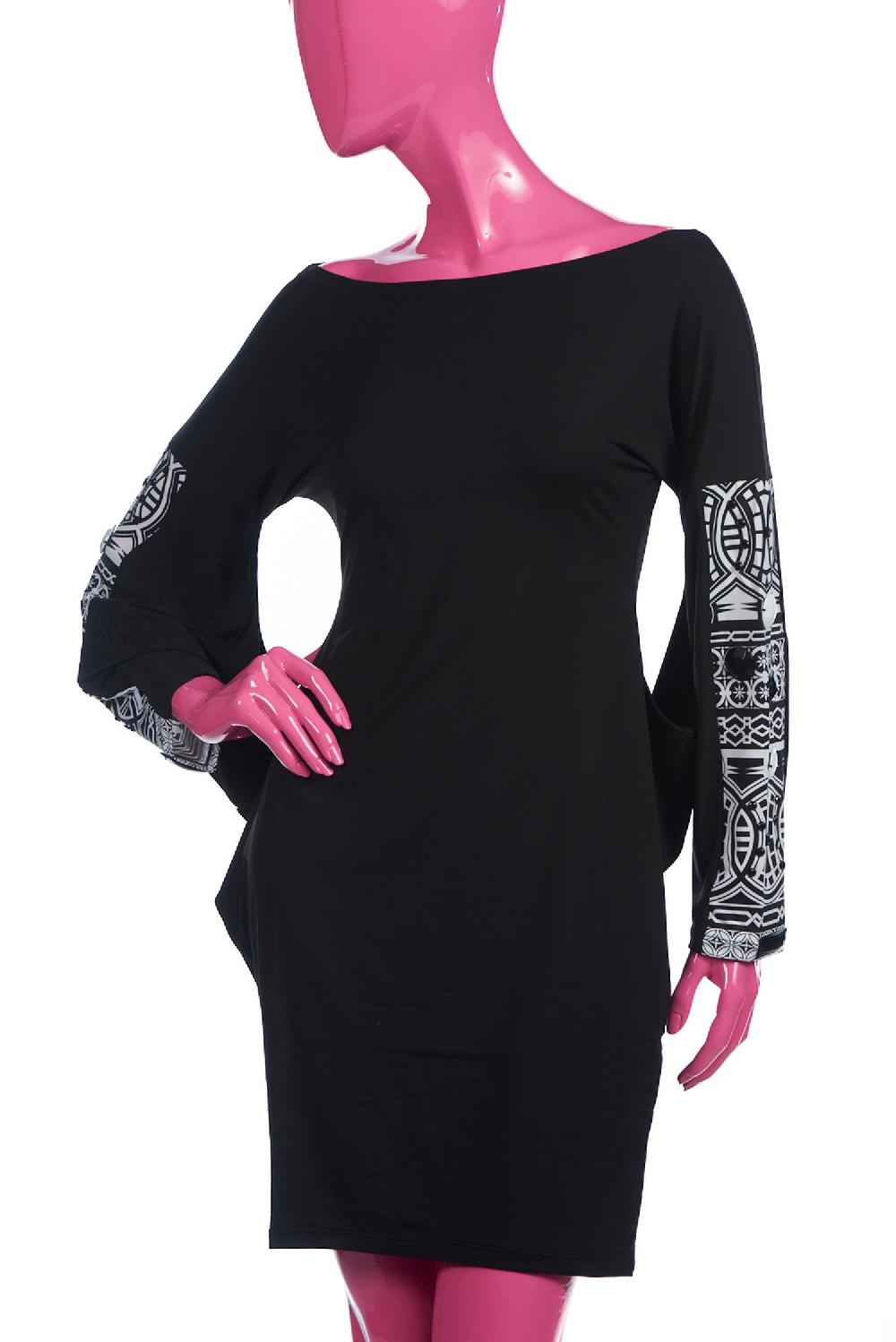 Save The Queen Vestito nero con dettaglio di stampa e pietre applicate