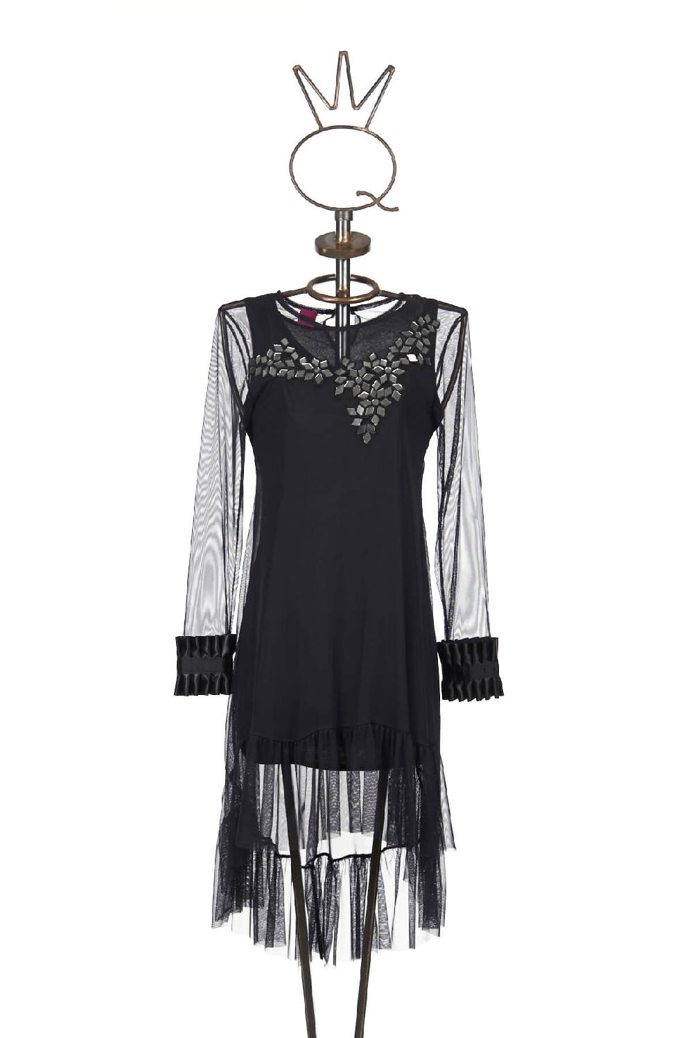 Save The Queen Vestito nero longuette con applicazioni