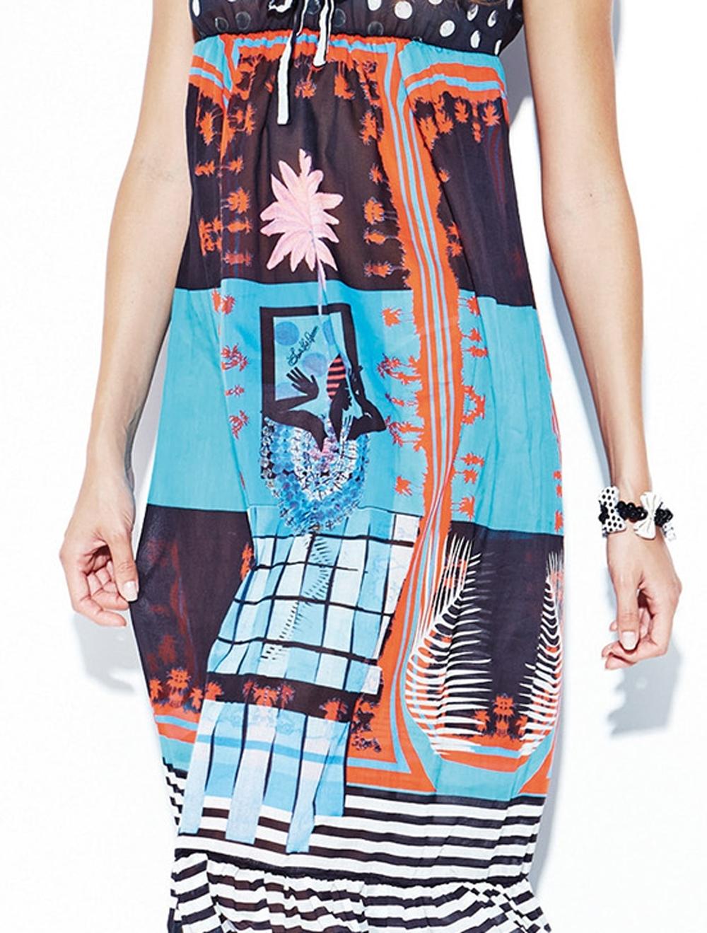 Save The Queen Vestito Nero Lungo In Cotone Con Stampa