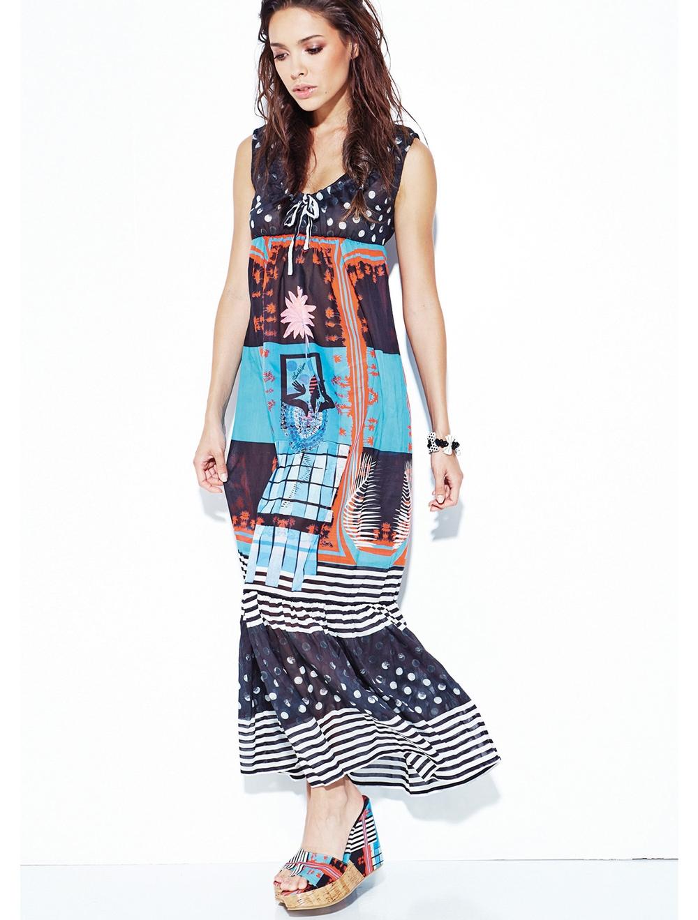 Save The Queen Vestito nero lungo in cotone con stampa