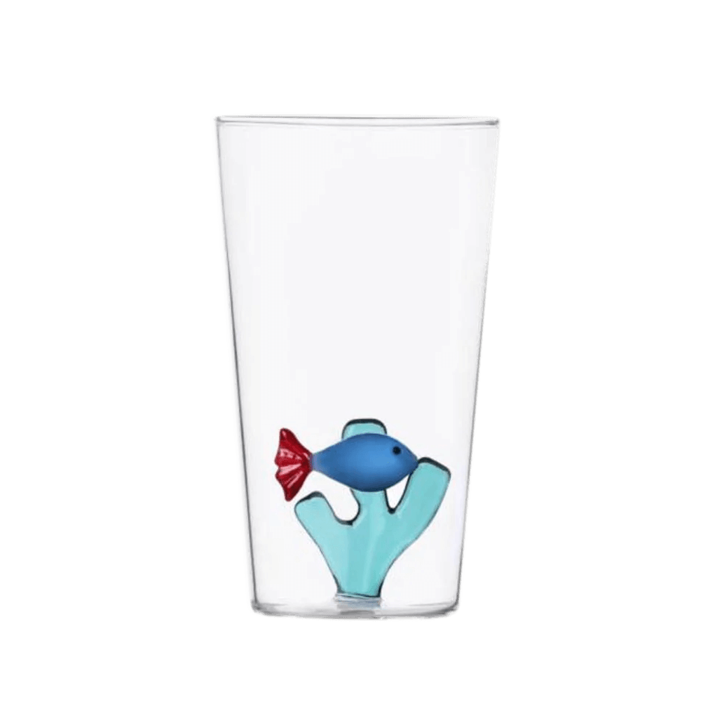 Sbam Design Bicchiere di vetro Long drink con pesciolino – Marine Garden