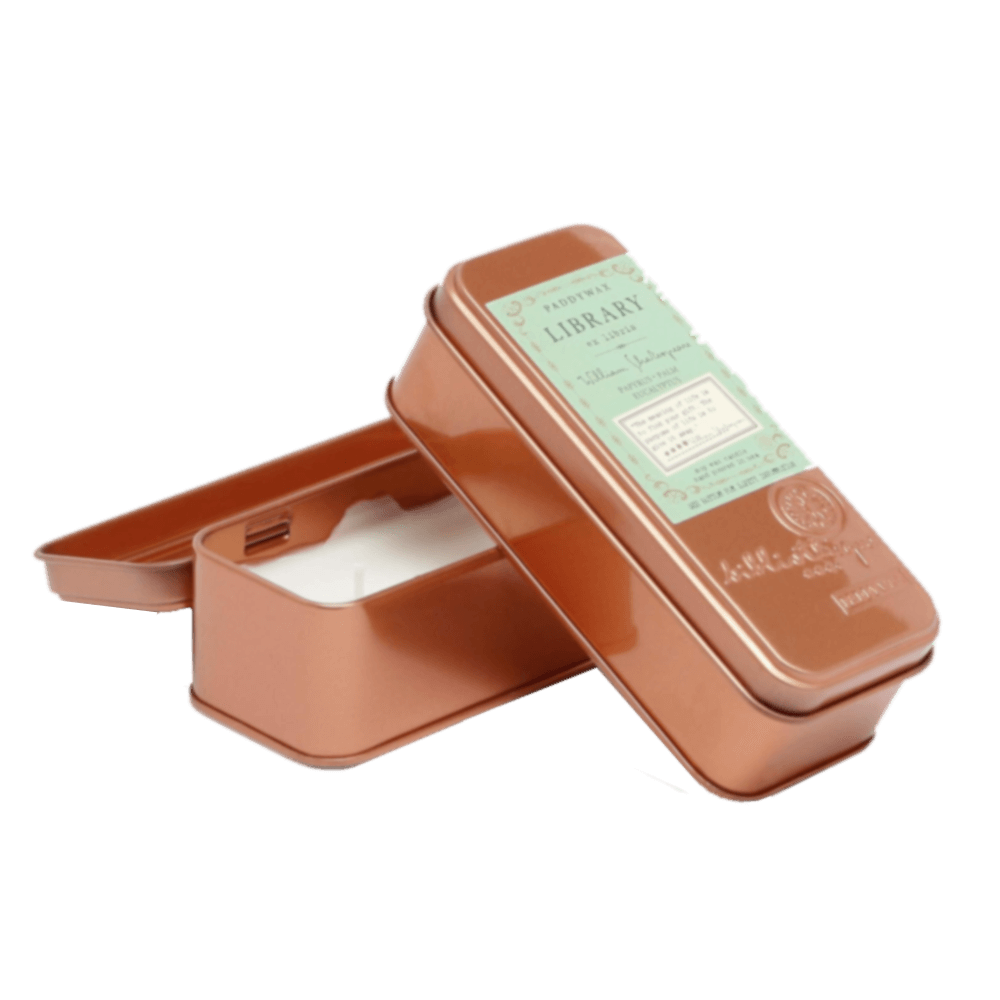 Sbam Design Candela in scatola di latta – library William Shakespeare