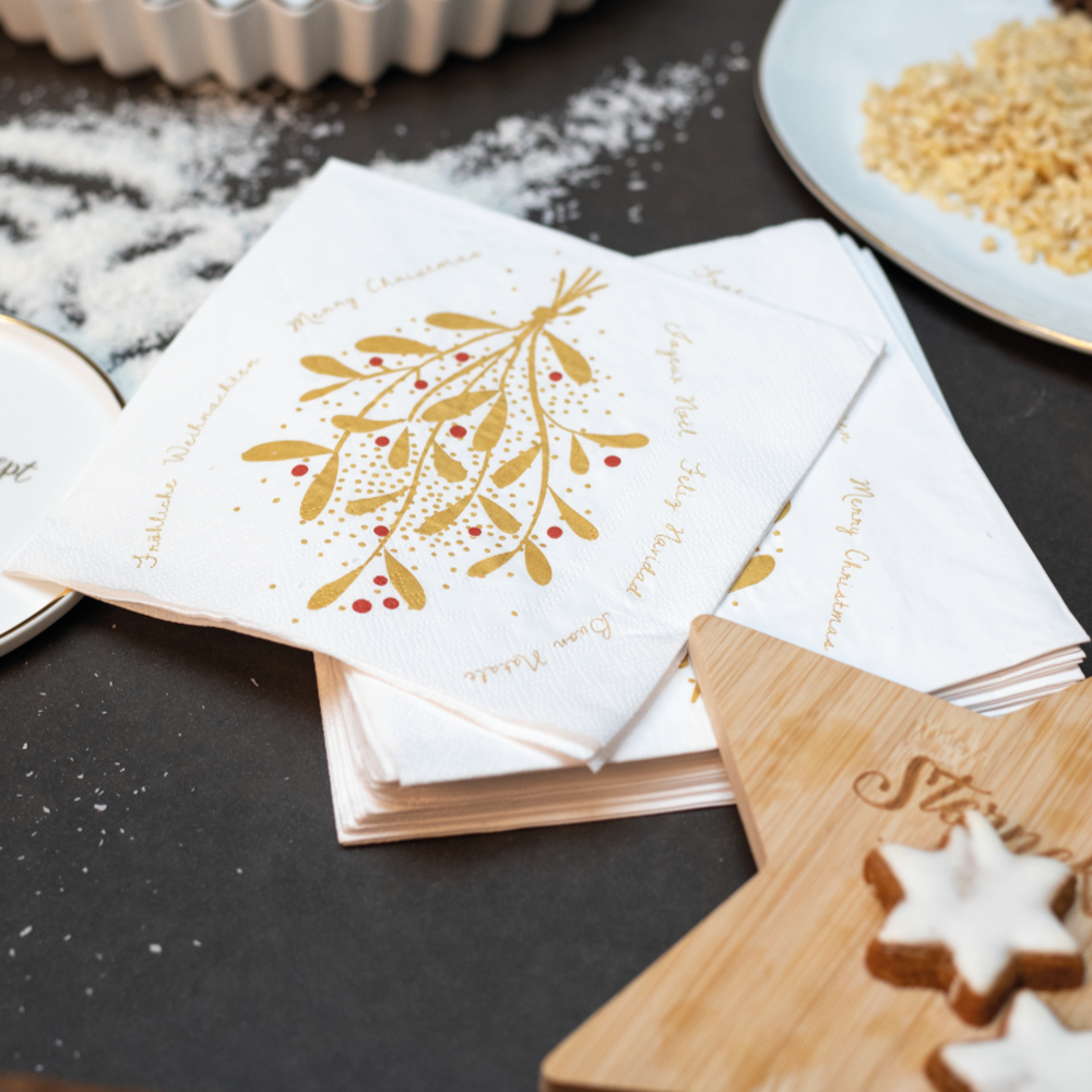 Sbam Design Set Di 20 Tovaglioli Di Carta – Vischio Oro