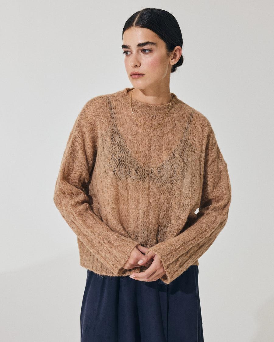 Scaglione ROUND NECK BOXY CABLES ULTRALIGHT CARAMEL