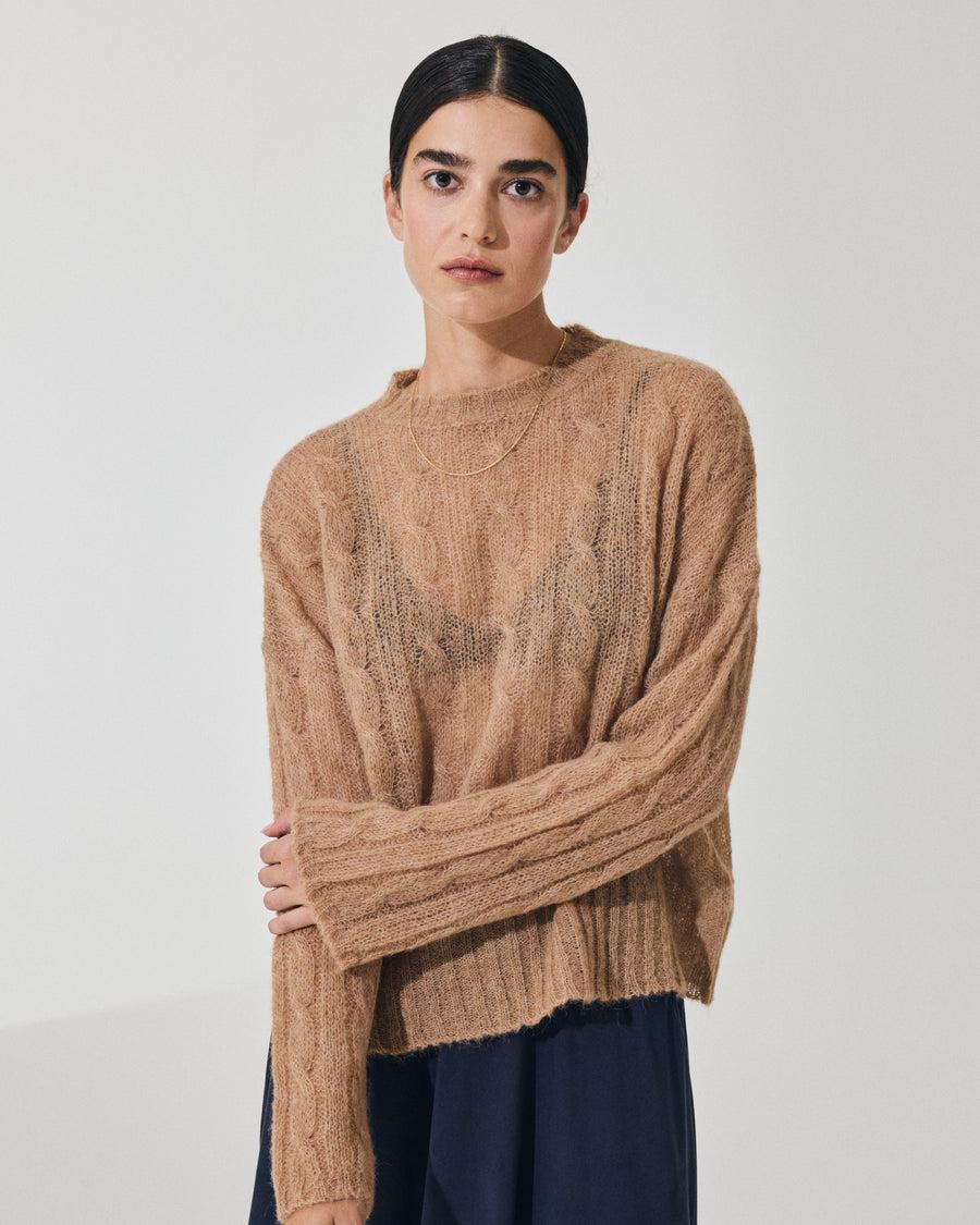 Scaglione ROUND NECK BOXY CABLES ULTRALIGHT CARAMEL