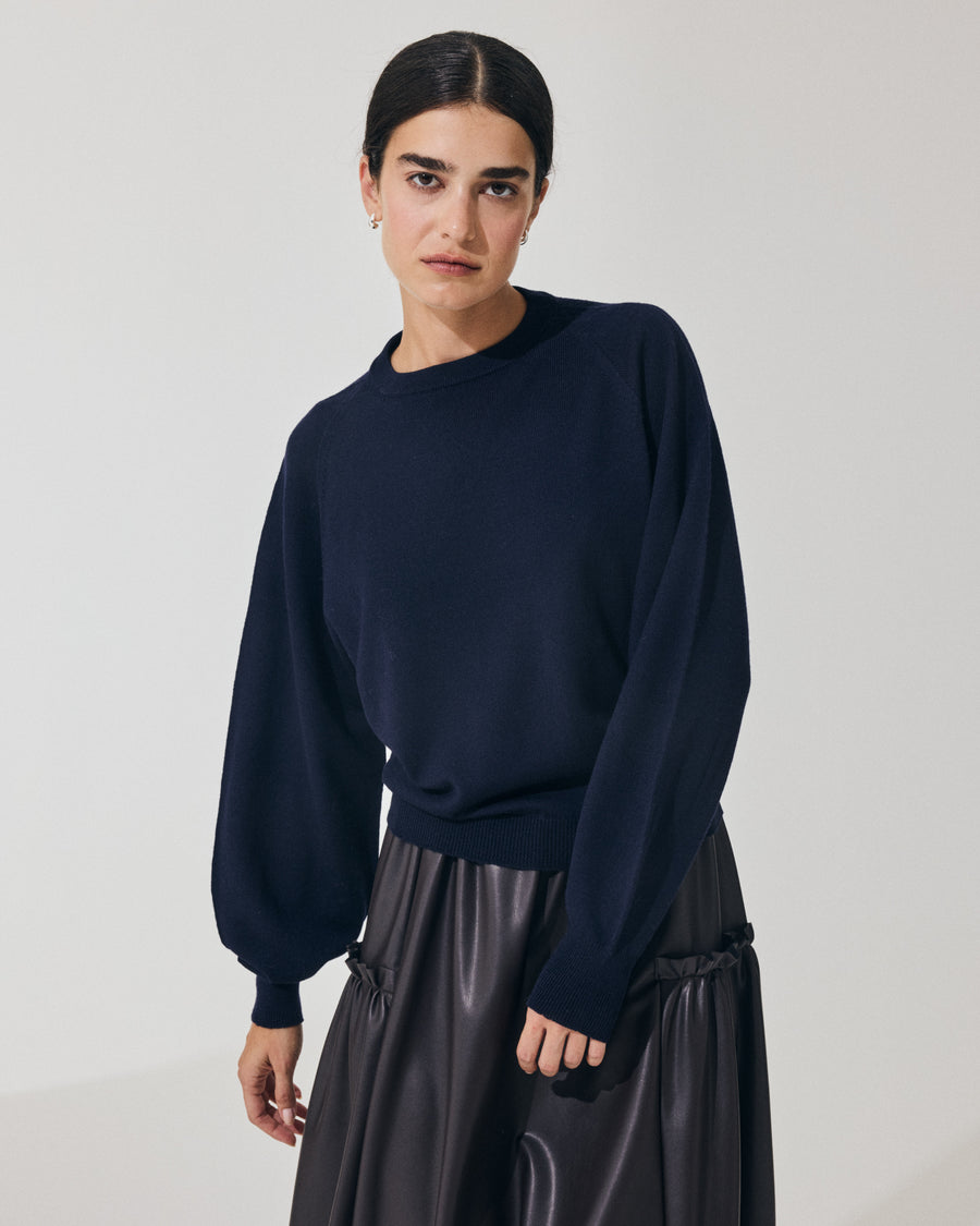 Scaglione ROUND NECK BOXY RAGLAN SEAMLESS MERINO NAVY