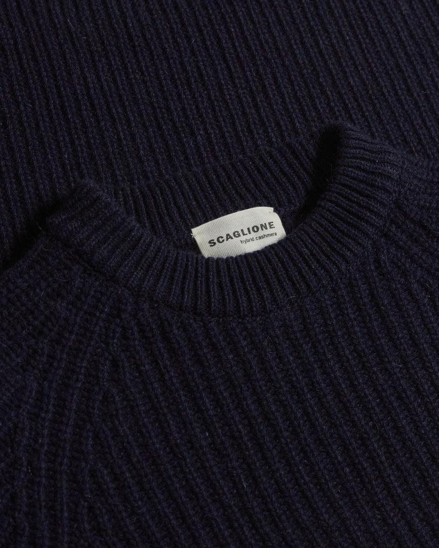 Scaglione ROUND NECK PANNOCCHIA RAGLAN HYBRD CASHMERE NAVY