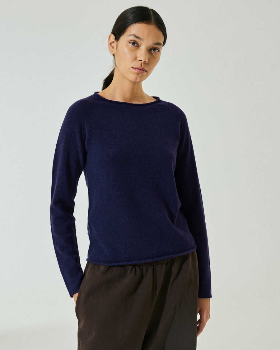 Scaglione ROUND NECK RAGLAN SEAMLESS HYBRID CASHMERE NAVY