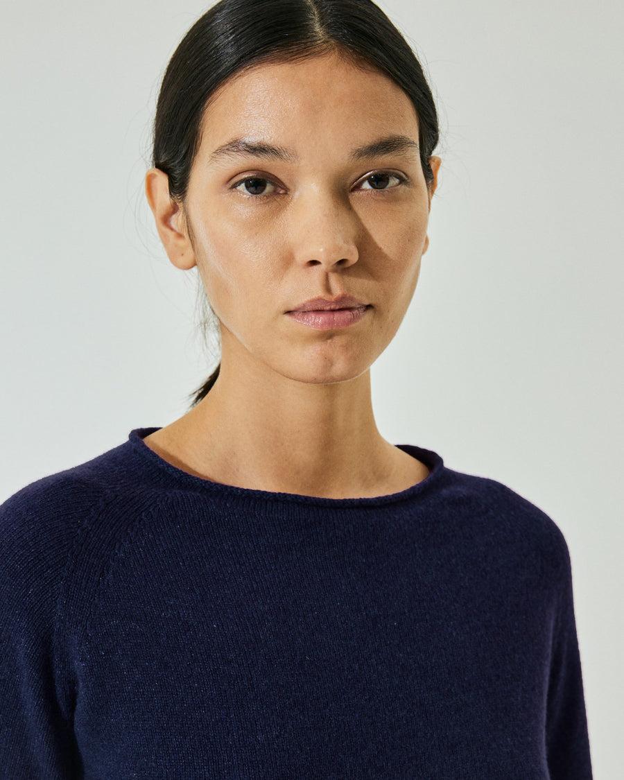 Scaglione ROUND NECK RAGLAN SEAMLESS HYBRID CASHMERE NAVY