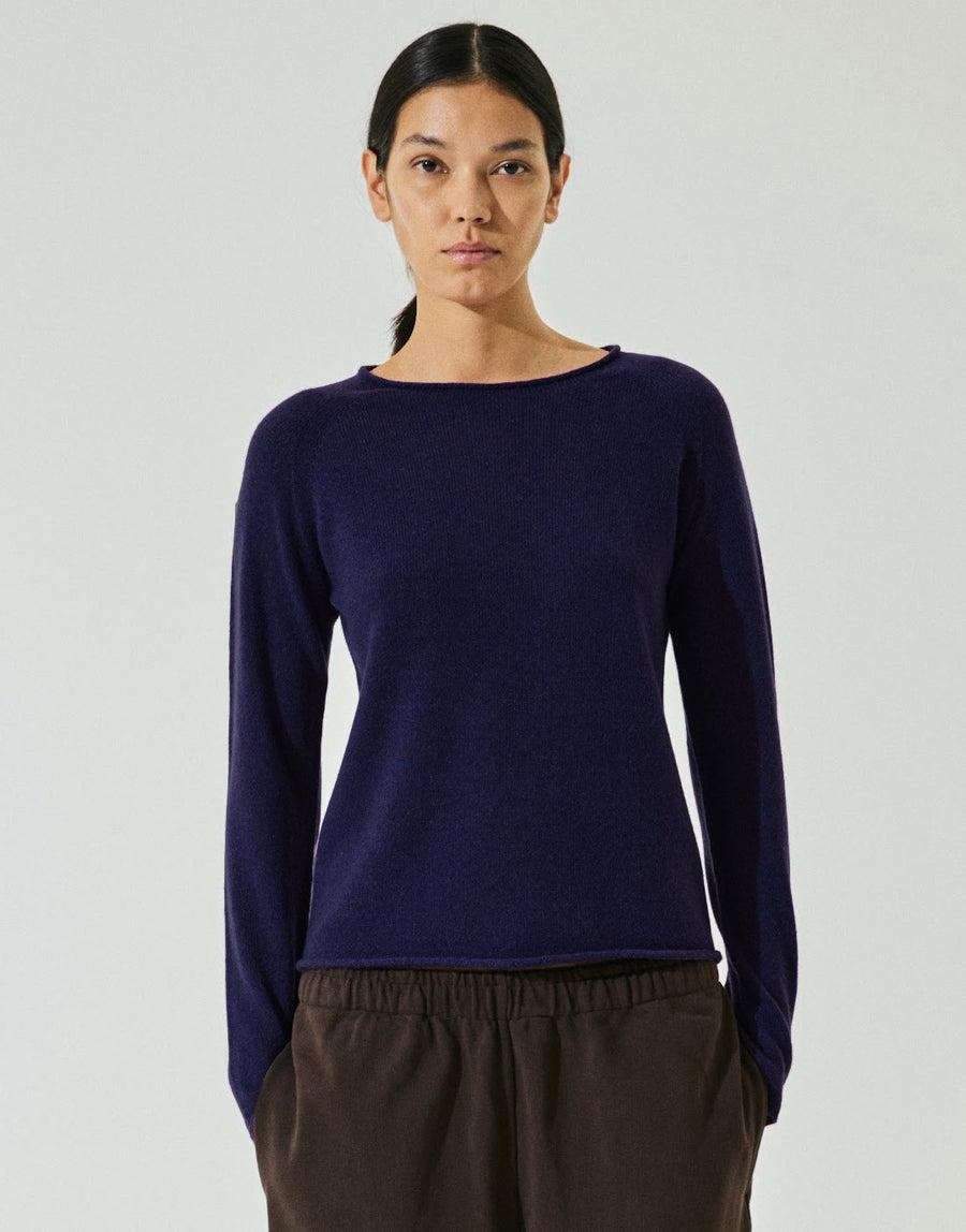 Scaglione ROUND NECK RAGLAN SEAMLESS HYBRID CASHMERE NAVY