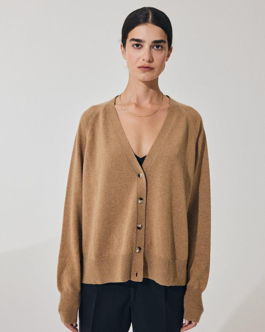 Scaglione CARDIGAN RAGLAN RIBBED SIDES CARAMEL