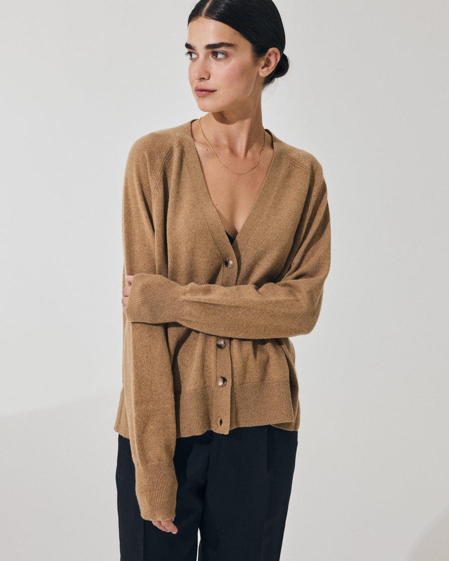 Scaglione CARDIGAN RAGLAN RIBBED SIDES CARAMEL