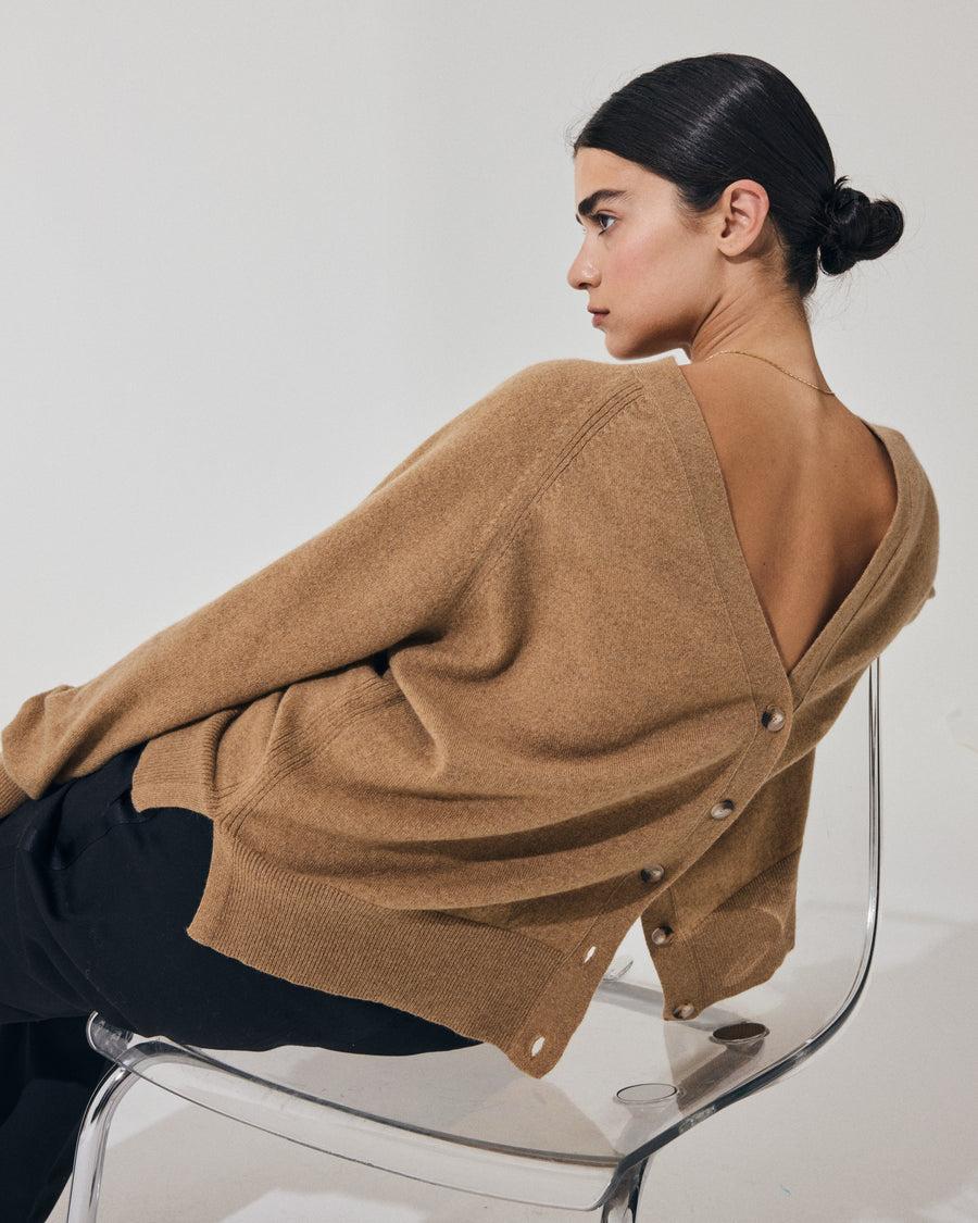 Scaglione CARDIGAN RAGLAN RIBBED SIDES CARAMEL