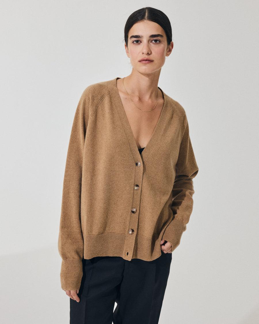 Scaglione CARDIGAN RAGLAN RIBBED SIDES CARAMEL