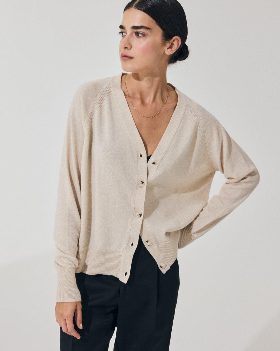 Scaglione CARDIGAN RAGLAN RIBBED SIDES MILK