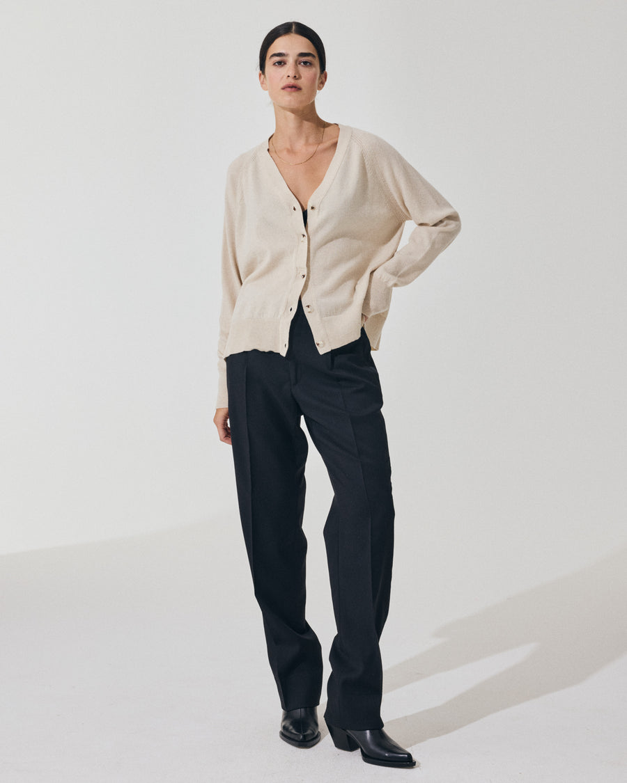 Scaglione CARDIGAN RAGLAN RIBBED SIDES MILK