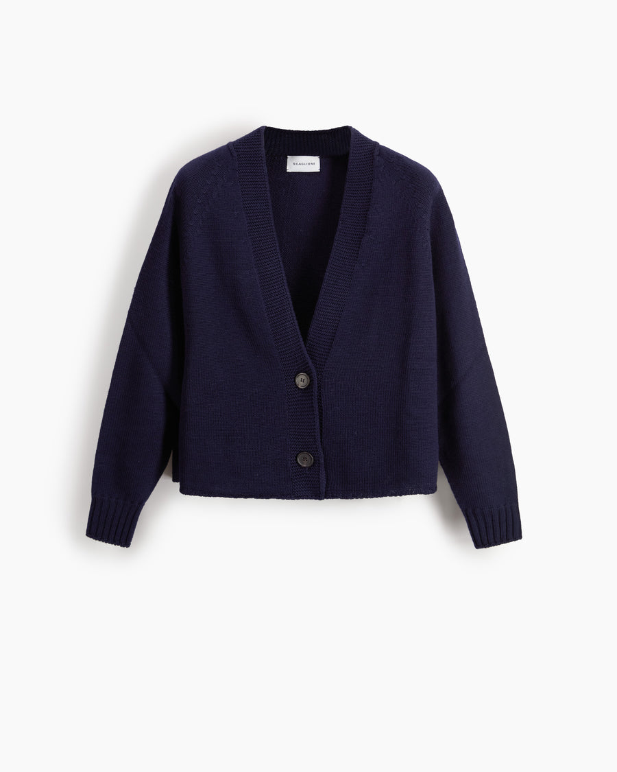 Scaglione CARDIGAN RAGLAN SEAMLESS MERINO NAVY