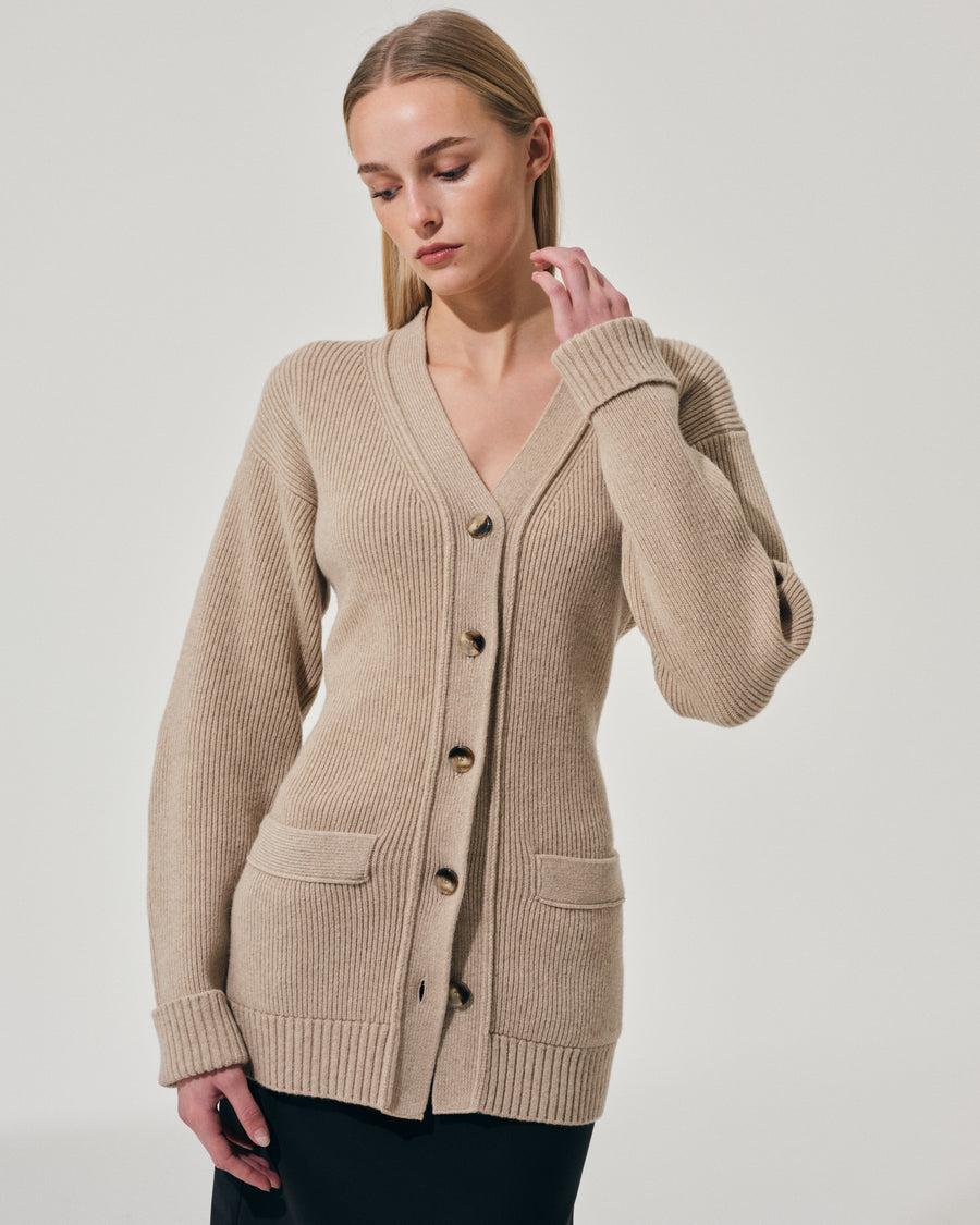 Scaglione CARDIGAN TIGHT FULLNEEDLE SAND