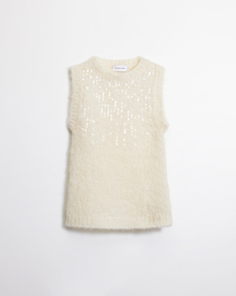 Scaglione GILET ROUND N. PAILLETTES MILK