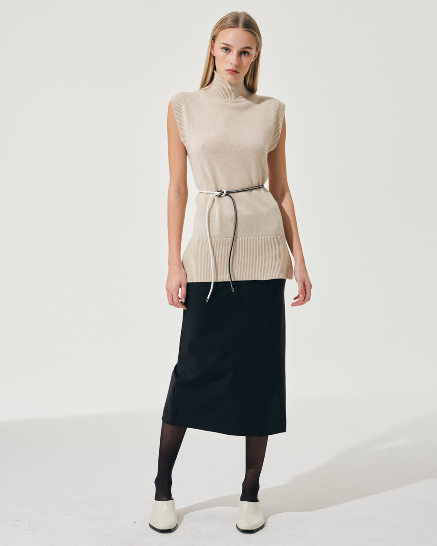 Scaglione GILET TURTLE NECK RIBBED SIDES BEIGE