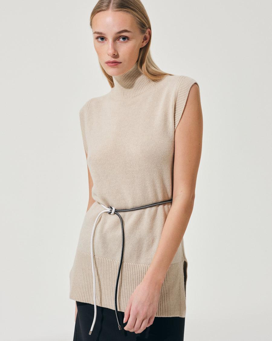 Scaglione GILET TURTLE NECK RIBBED SIDES BEIGE