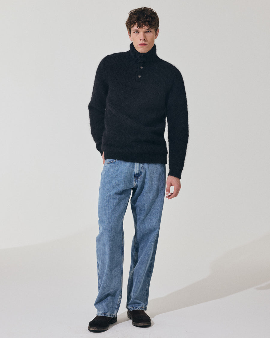 Scaglione HIGH NECK BOTTONI MESSY HAIR NAVY