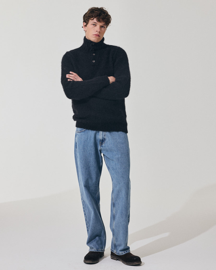 Scaglione HIGH NECK BOTTONI MESSY HAIR NAVY