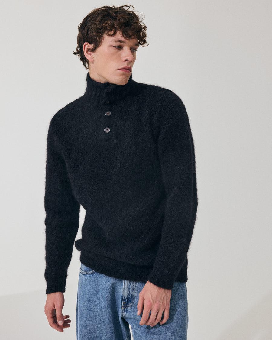 Scaglione HIGH NECK BOTTONI MESSY HAIR NAVY