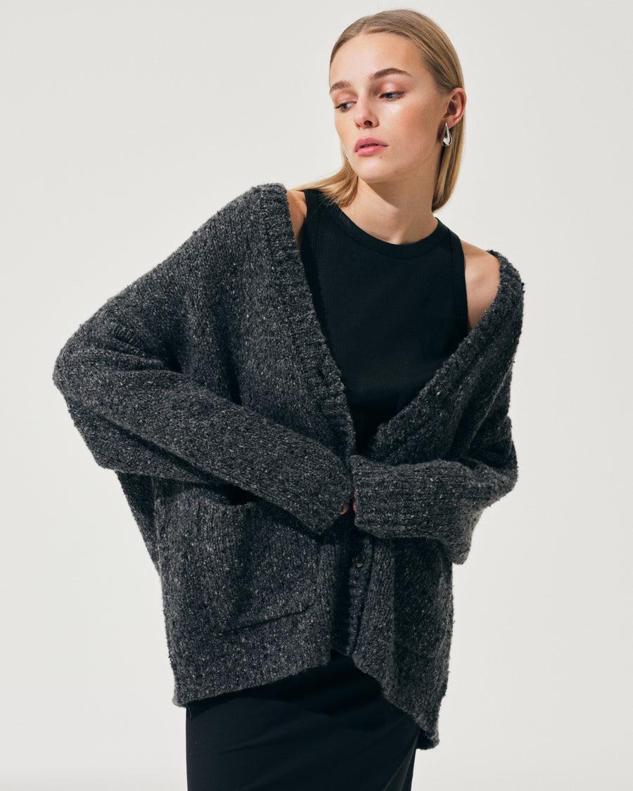 Scaglione MAXI CARDIGAN CASHMERE MULINE' BLACK