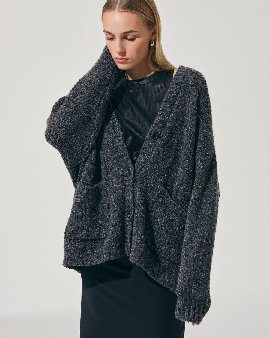 Scaglione MAXI CARDIGAN CASHMERE MULINE' BLACK