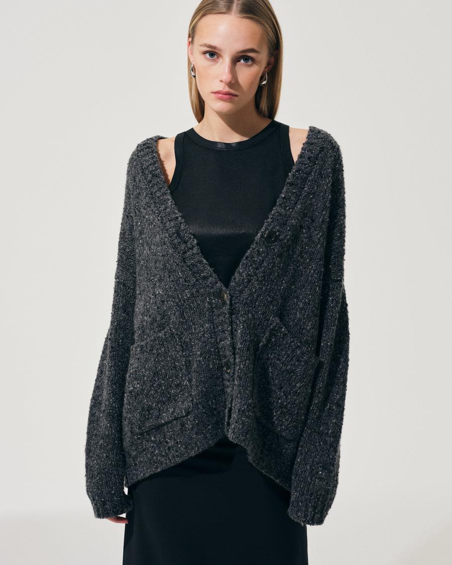 Scaglione MAXI CARDIGAN CASHMERE MULINE' BLACK