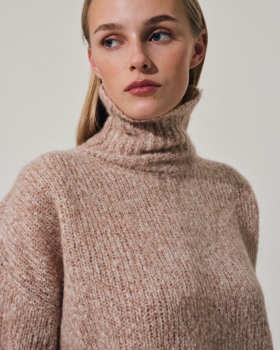 Scaglione MOCK NECK OVER MOULINE' CARAMEL